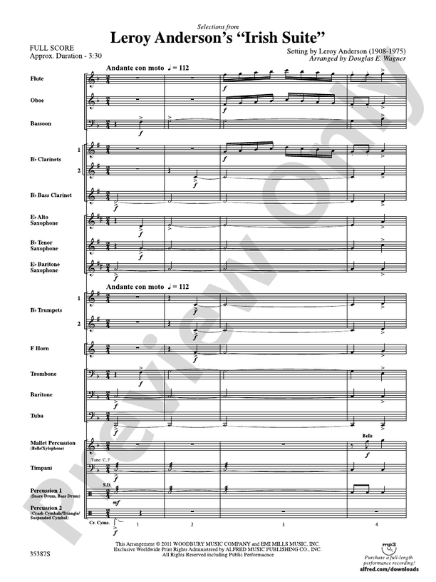 Leroy Anderson‚Äôs Irish Suite, Selections from - Concert Band Conductor Score & Parts (Digital Download)