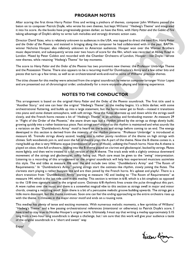 Harry Potter and the Order of the Phoenix, Concert Suite from – Full Orchestra Conductor Score & Parts (Digital Download)