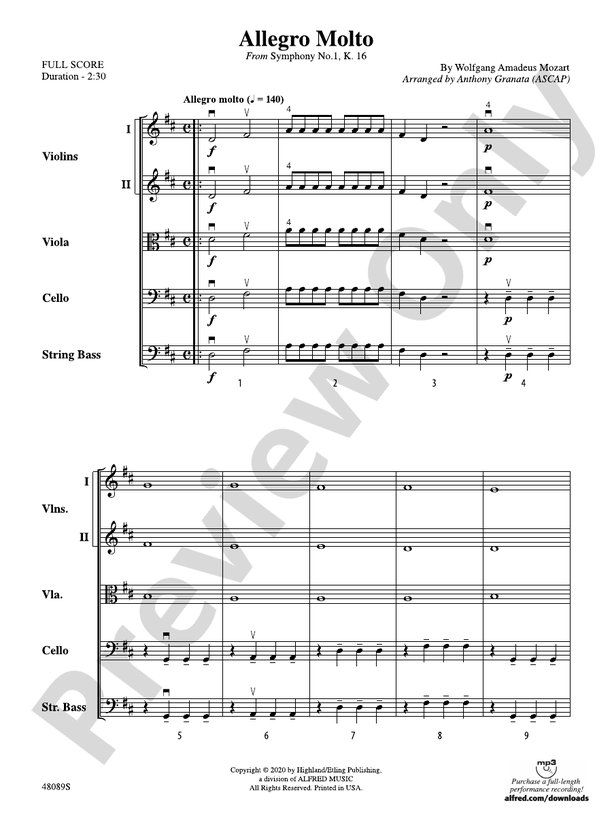 Allegro Molto (Grade 2) - String Orchestra Conductor Score & Parts (Digital Download)