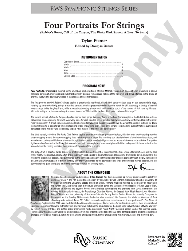 Four Portraits for Strings - Robber's Roost, Call of the Canyon, The Rinky Dink Saloon, A Toast to Santa - String Orchestra Conductor Score & Parts (Digital Download)
