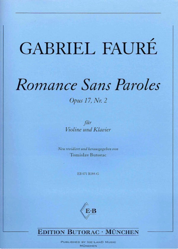 Faure - Song Without Words Op17/2 - Violin/Piano Accompaniment Iceland EB071R184-G