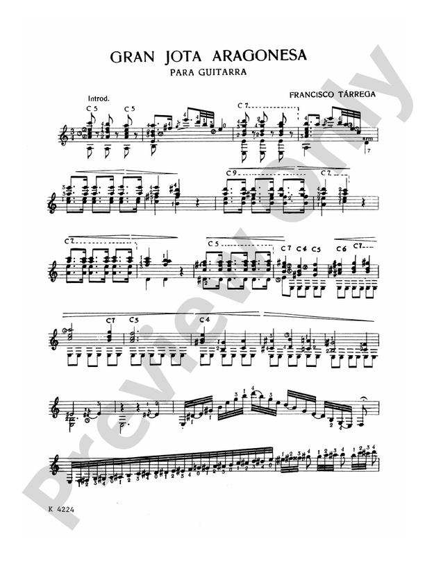 Tarrega: Gran Jota Aragonesa - Guitar (Digital Download)