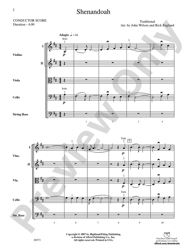 Shenandoah – String Orchestra Conductor Score & Parts (Digital Download)