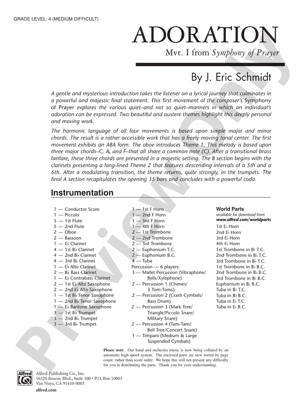 Adoration (Movement 1 from Symphony of Prayer) - Concert Band Conductor Score & Parts (Digital Download)