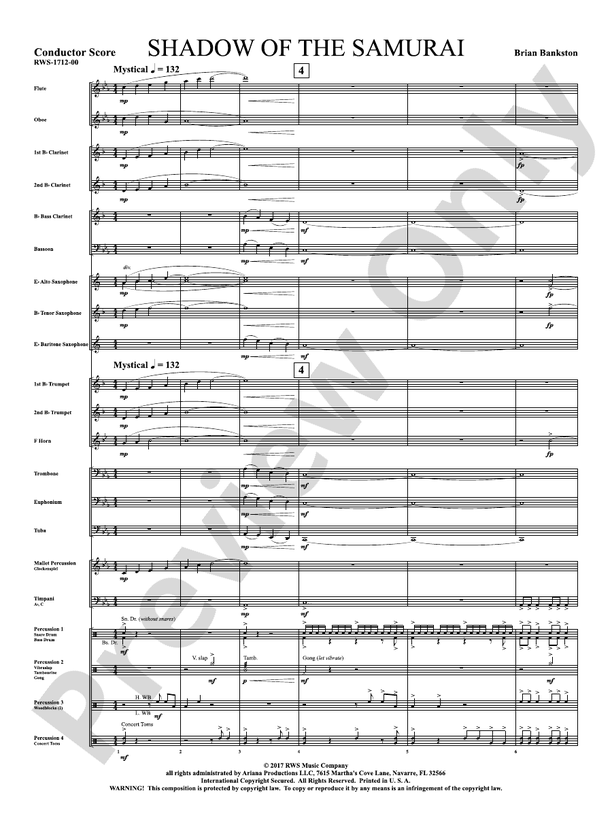 Shadow of the Samurai (Grade 2.5) - Concert Band Conductor Score & Parts (Digital Download)