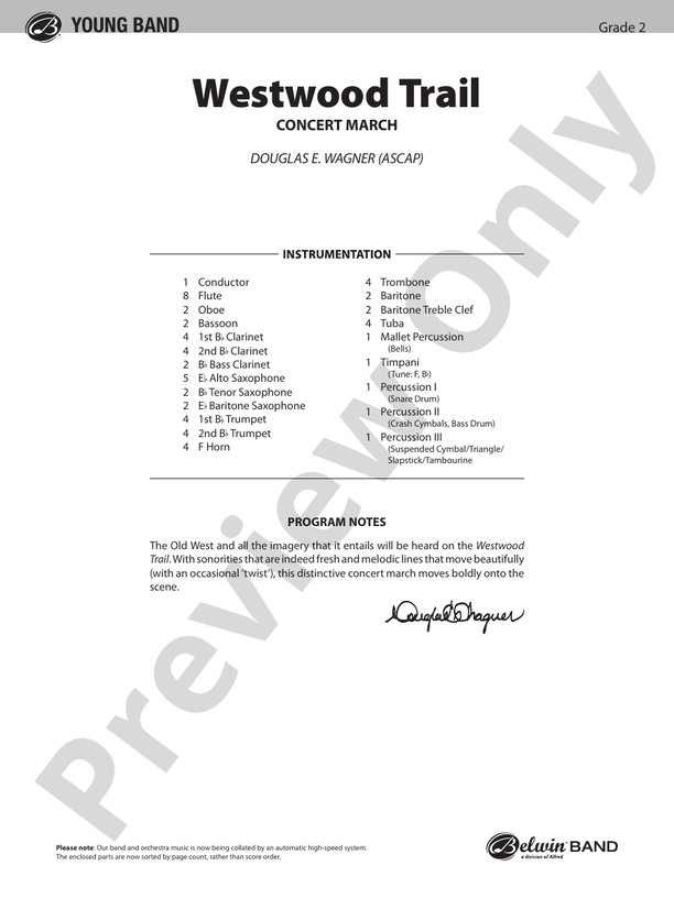 Westwood Trail - Concert Band Conductor Score & Parts (Digital Download)
