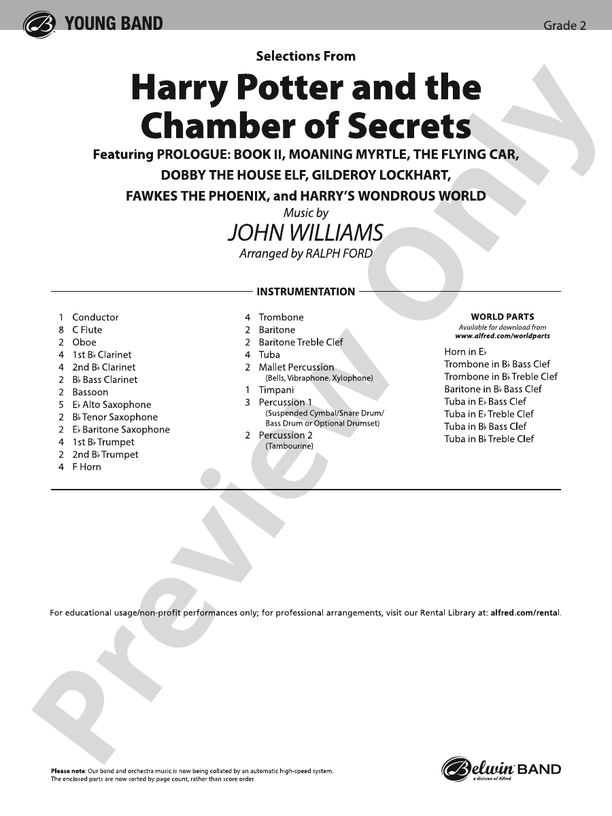 Harry Potter and the Chamber of Secrets, Selections from - Concert Band Conductor Score & Parts (Digital Download)