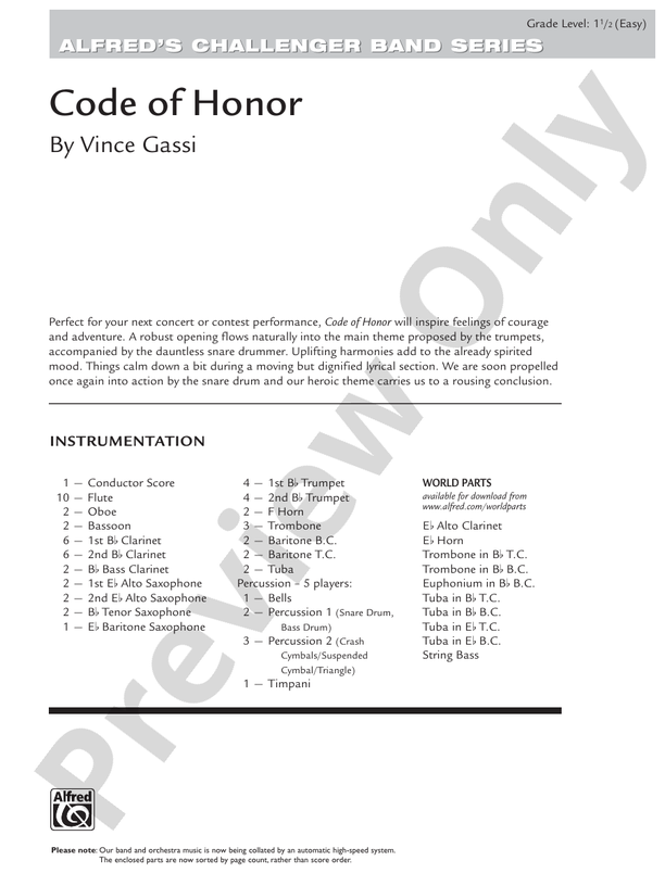 Code of Honor - Concert Band Conductor Score & Parts (Digital Download)