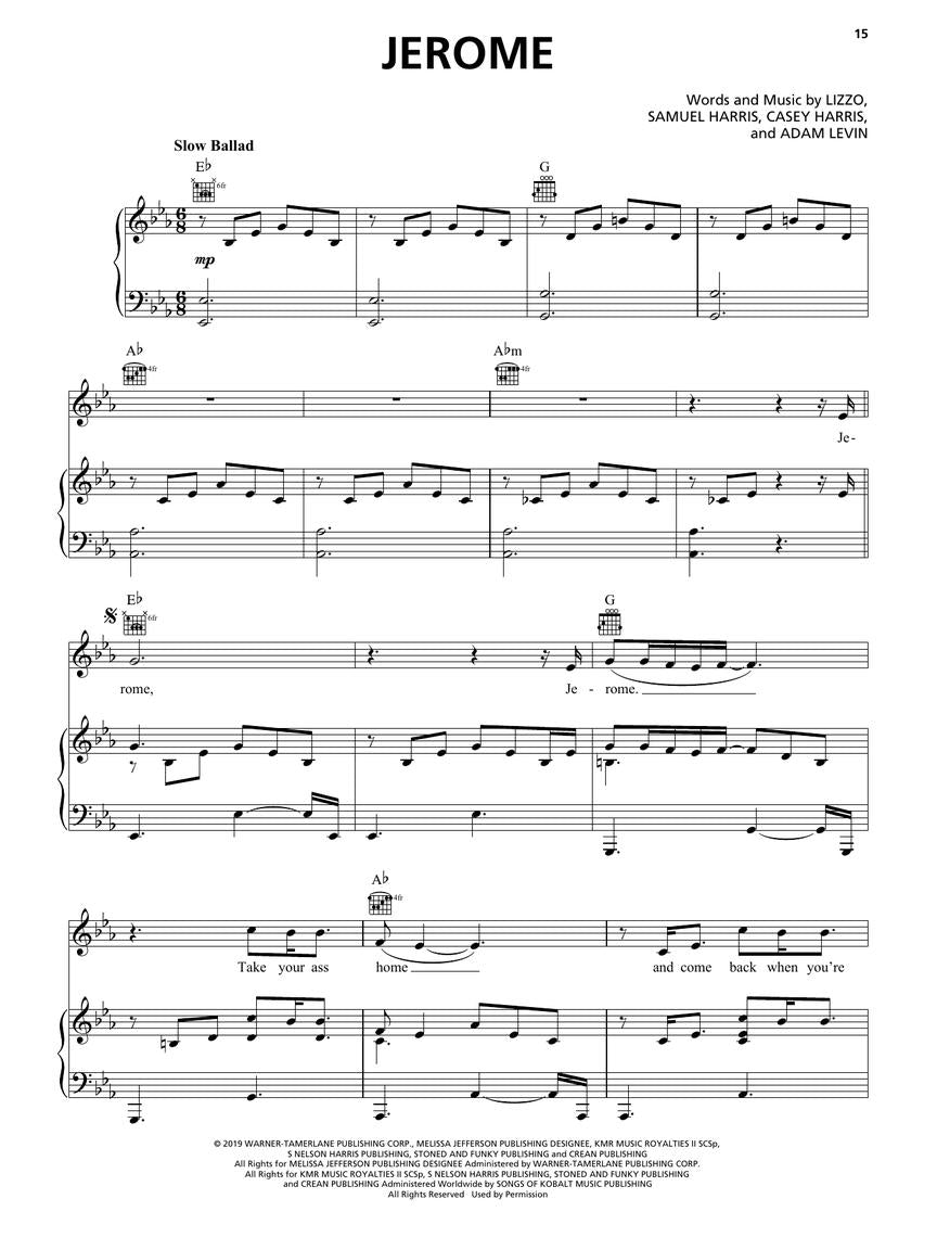 Lizzo - Cuz I Love You - Piano/Vocal/Guitar PVG Hal Leonard 304758