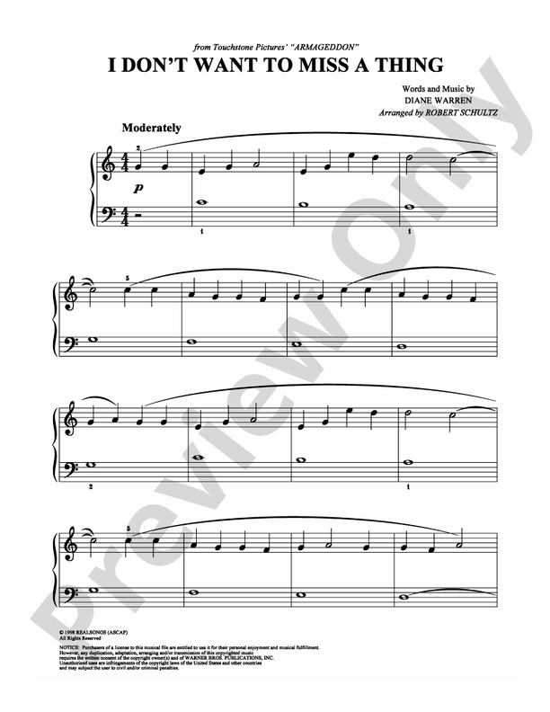 I Don't Want To Miss a Thing - Arr. Robert Schultz - Easy Piano (Digital Download)
