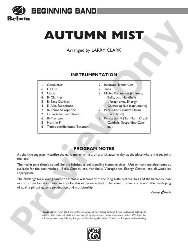 Autumn Mist - Concert Band Conductor Score & Parts (Digital Download)
