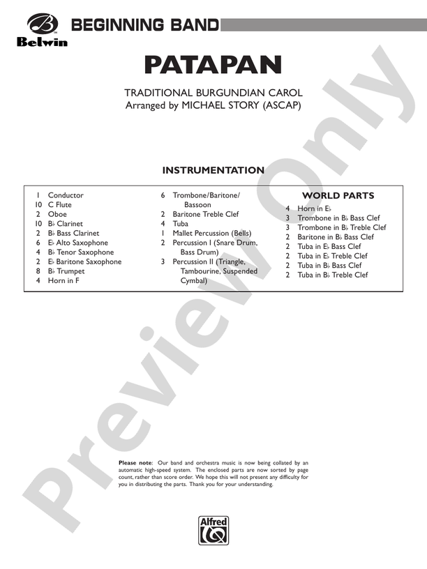 Patapan (Grade 1) - Concert Band Conductor Score & Parts (Digital Download)