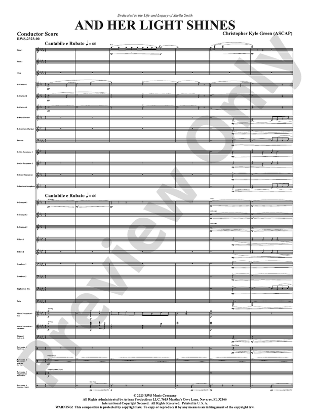 And Her Light Shines - Concert Band Conductor Score & Parts (Digital Download)