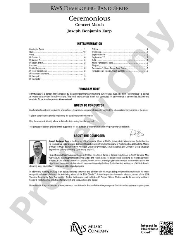 Ceremonious - Concert March - Concert Band Conductor Score & Parts(Digital Download)