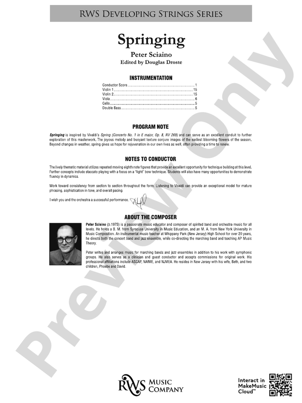 Springing - String Orchestra Conductor Score & Parts (Digital Download)