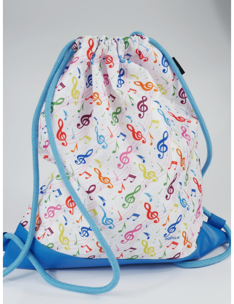Drawstring Bag White with Colourful Notes and Clefs