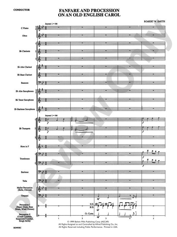Fanfare and Processional on an Old English Carol - Concert Band Conductor Score & Parts (Digital Download)