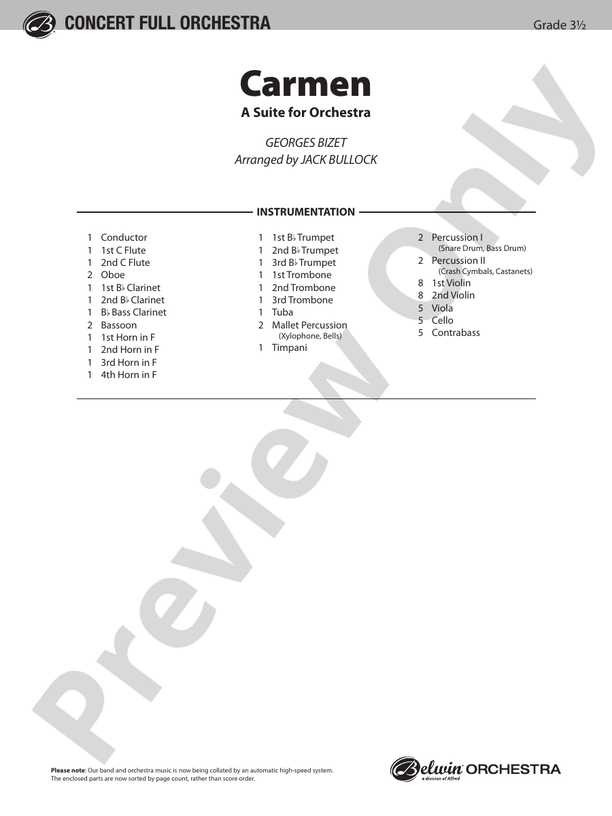 Carmen Suite – Ful Orchestra Conductor Score & Parts (Digital Download)