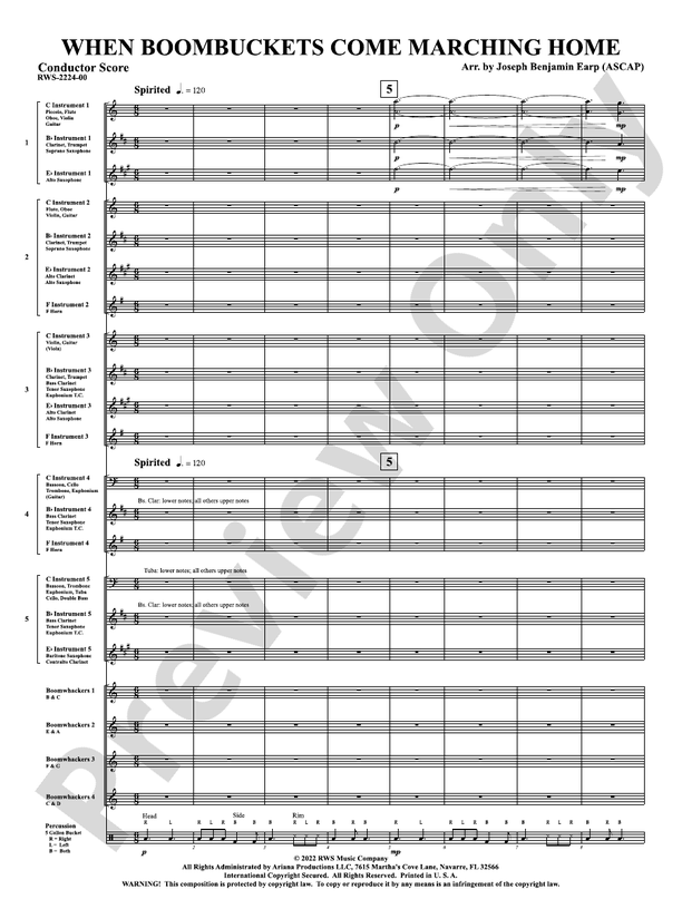 When Boombuckets Come Marching Home - Concert Band Conductor Score & Parts(Digital Download)