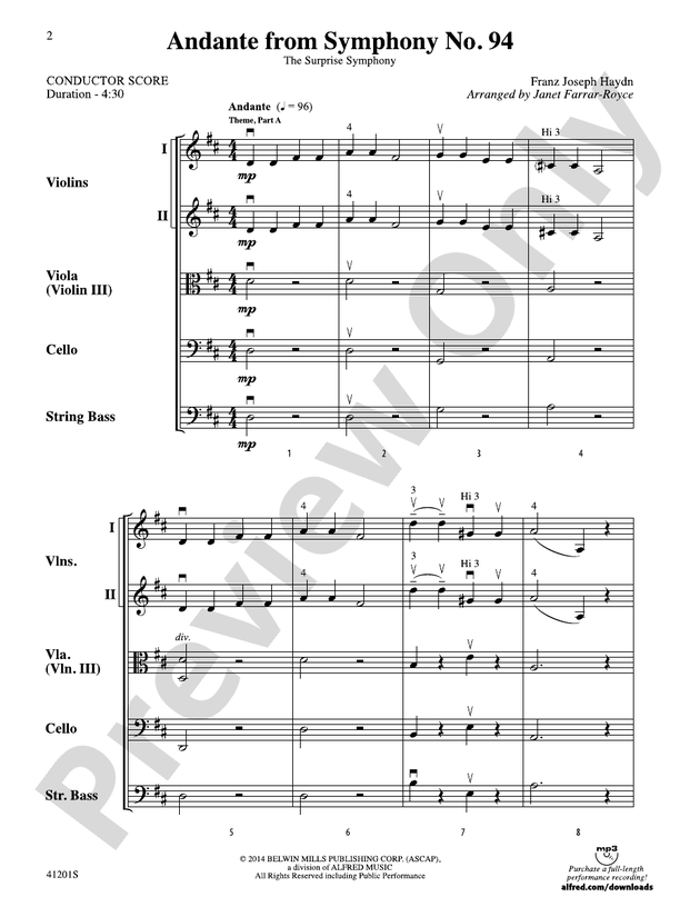 Andante from Symphony No. 94 – String Orchestra Conductor Score & Parts (Digital Download)