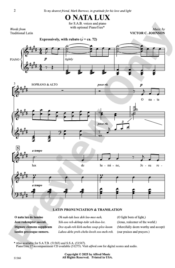 O Nata Lux - SAB Choral Octavo (Digital Download)