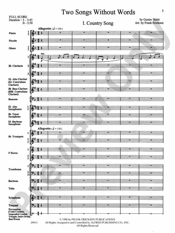 Two Songs Without Words - Concert Band Conductor Score & Parts (Digital Download)