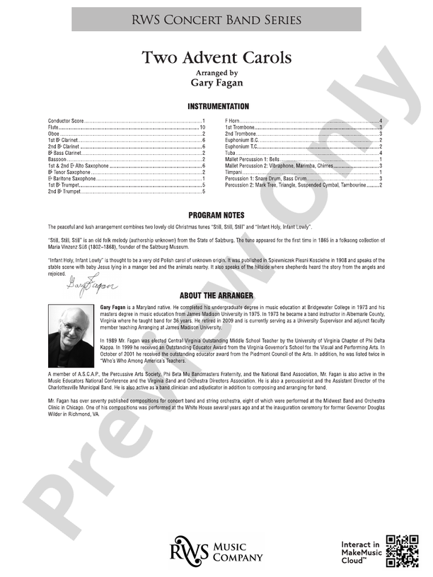 Two Advent Carols - Concert Band Conductor Score & Parts (Digital Download)