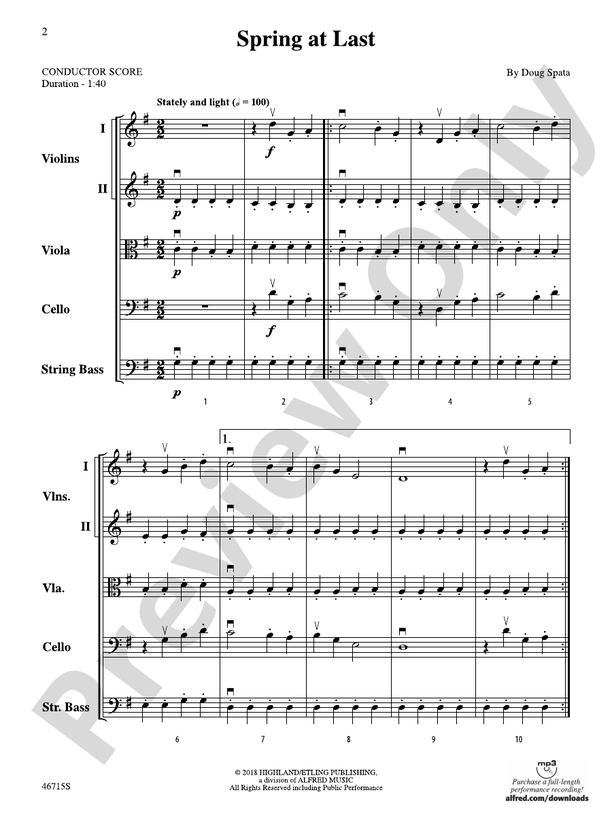 Spring at Last - String Orchestra Conductor Score & Parts (Digital Download)