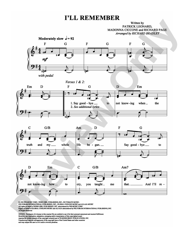 I'll Remember - Arr. Richard Bradley (DSM-PS-0009464) - Easy Piano (Digital Download)