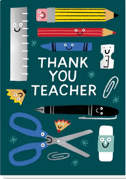 Greeting Card Thank You Teacher with Silver Embossed Desk Accessories