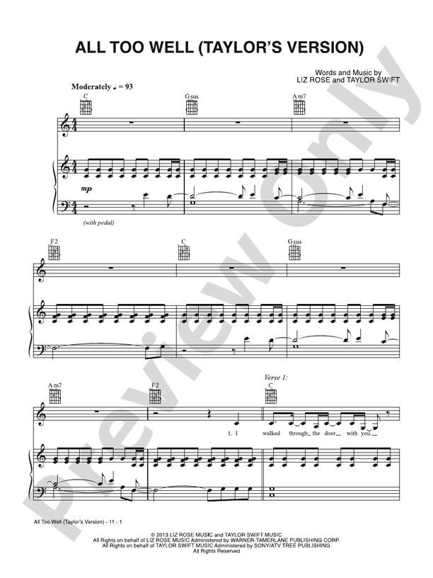 All Too Well (Taylor's Version) - Taylor Swift - PVG (Digital Download)