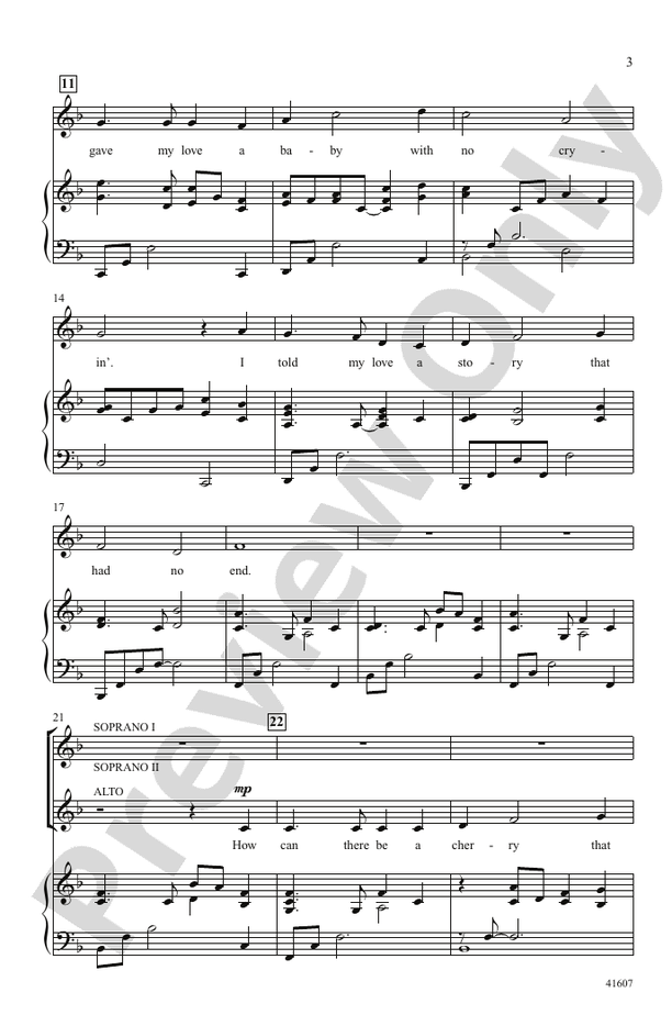 I Gave My Love a Cherry – SSA Choral Octavo - Digital Sheet Music Download (Digital Download)