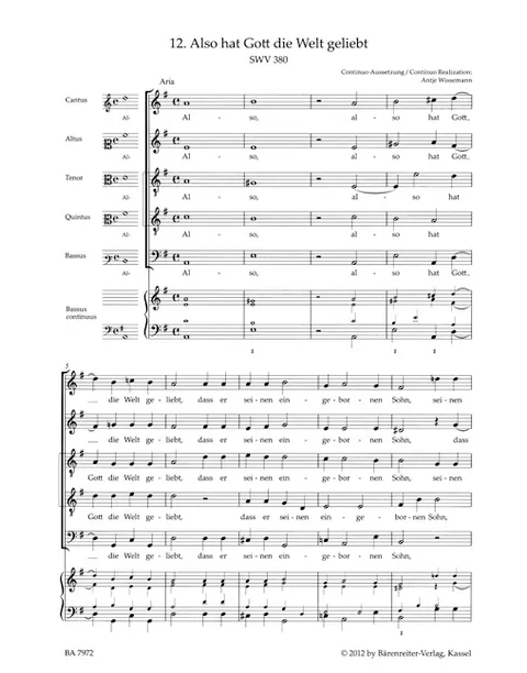 Schutz - Also hat Gott die Welt geliebt SWV 380 - Choral Score (Urtext)