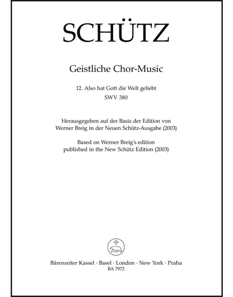 Schutz - Also hat Gott die Welt geliebt SWV 380 - Choral Score (Urtext)