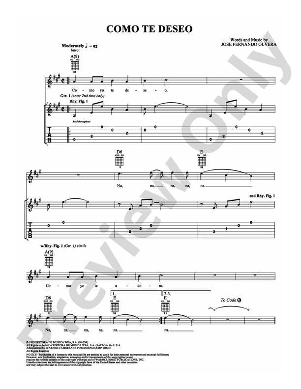 Como Te Deseo - Guitar TAB (Digital Download)