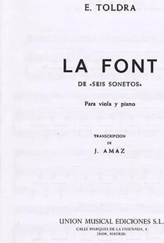 TOLDRA - LA FONT VIOLA/PNO - Union Musical Ediciones UME21499