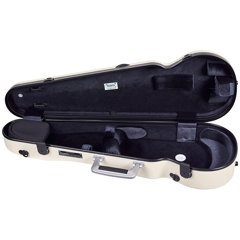 Violin Case - Bam Ice Supreme Polycarbonate Hightech Contoured, White - Black Version, 4/4