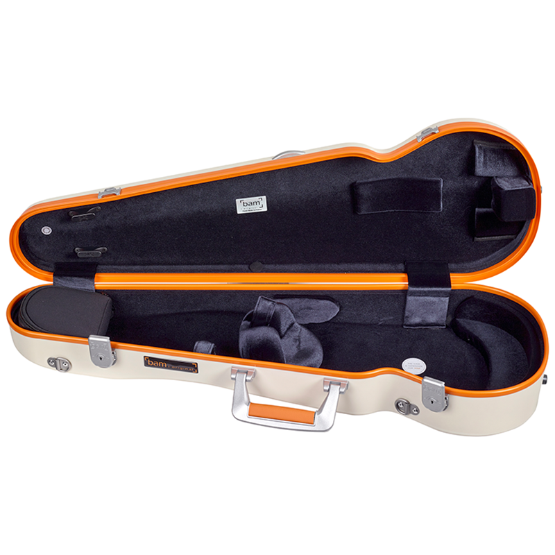 Violin Case - Bam Ice Supreme Polycarbonate Hightech Contoured, White - Orange Version, 4/4