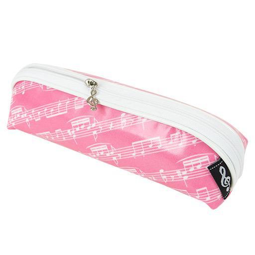 Music Pencil Case Pink with White Manuscript and Treble Clef Zipper Tube Shaped