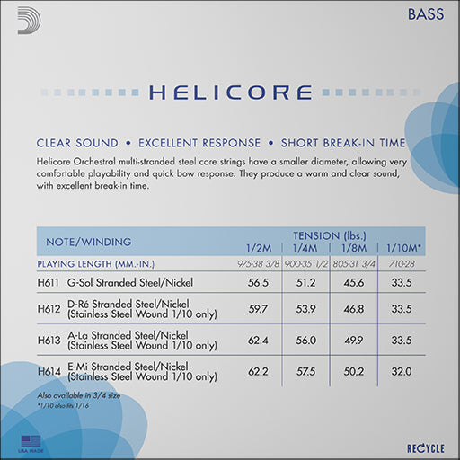 D'Addario Helicore Bass Orchestral, Set, 1/2, Medium Tension