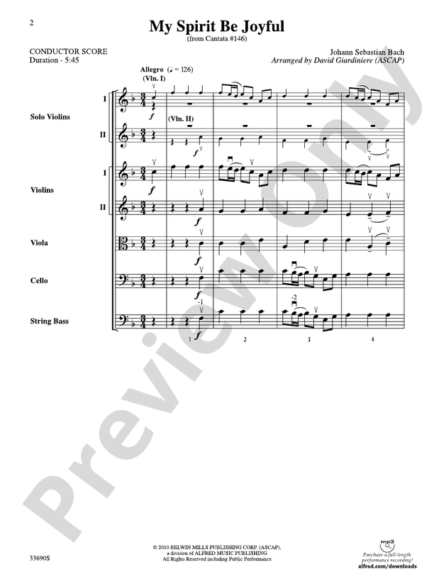 My Spirit Be Joyful (from Cantata No. 146) – String Orchestra Conductor Score & Parts (Digital Download)