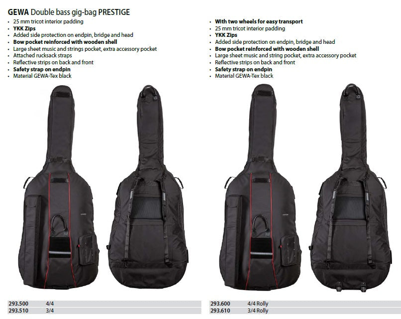 GEWA Prestige Double Bass Gig Bag with Wheels 4/4