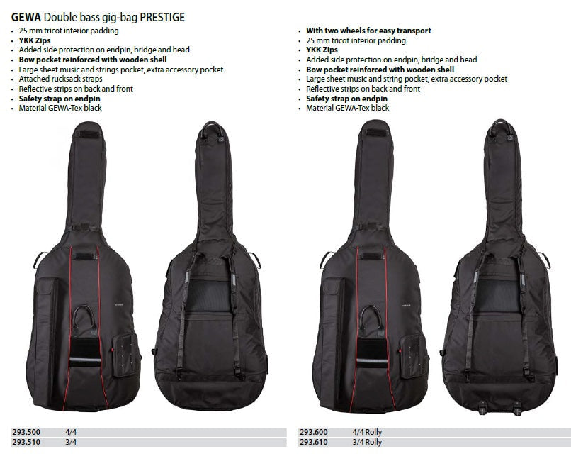 GEWA Prestige Double Bass Gig Bag with Wheels 3/4