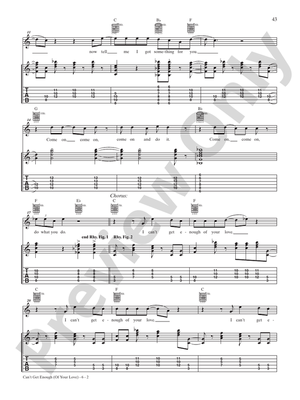 Can't Get Enough (of Your Love) - Interm./Easy Guitar TAB (Digital Download)