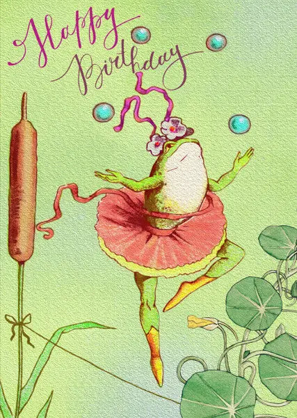 Greeting Card Ballerina Frog Happy Birthday
