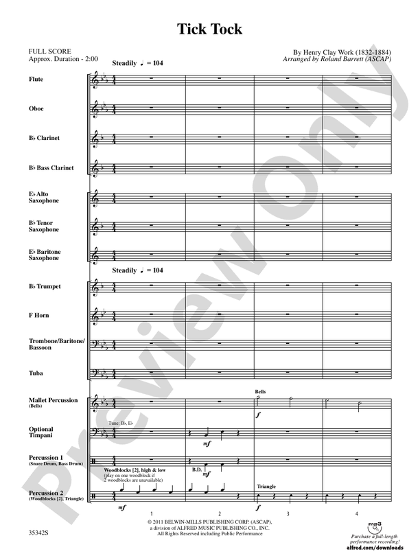 Tick Tock - Concert Band Conductor Score & Parts (Digital Download)