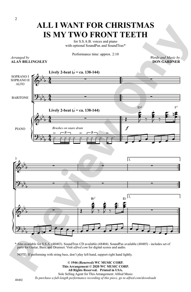 All I Want for Christmas Is My Two Front Teeth - SSAB Choral Octavo (Digital Download)