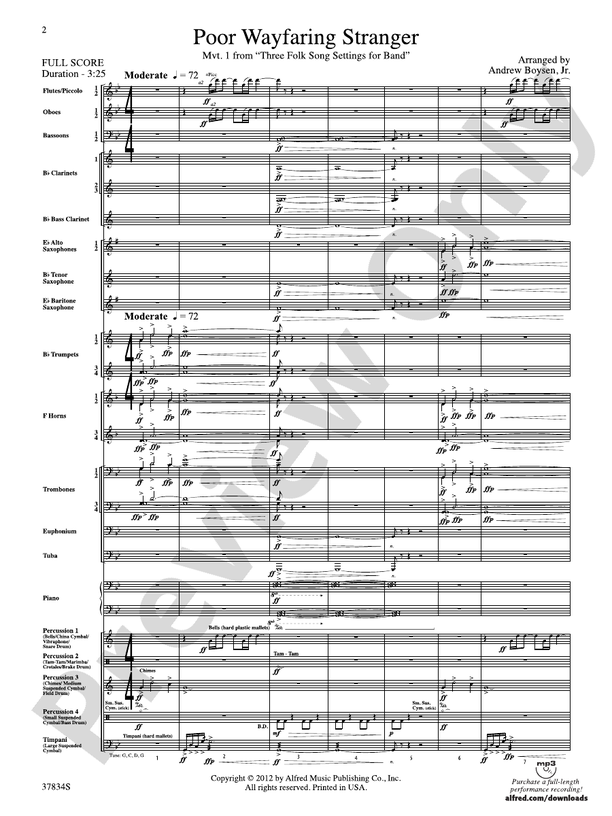 Poor Wayfaring Stranger - Concert Band Conductor Score & Parts (Digital Download)
