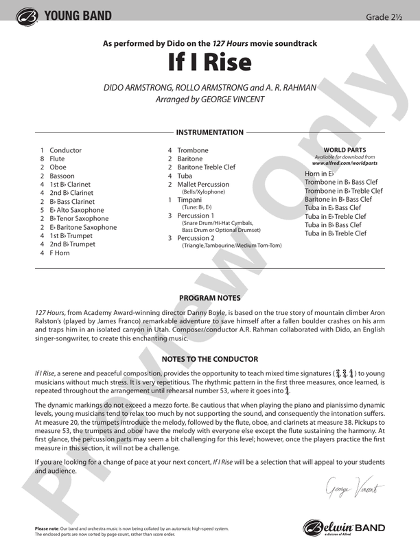 If I Should Go - Concert Band Conductor Score & Parts (Digital Download)