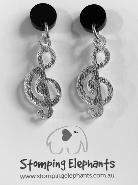 Drop Earrings - Medium - Silver Treble Clef Earings